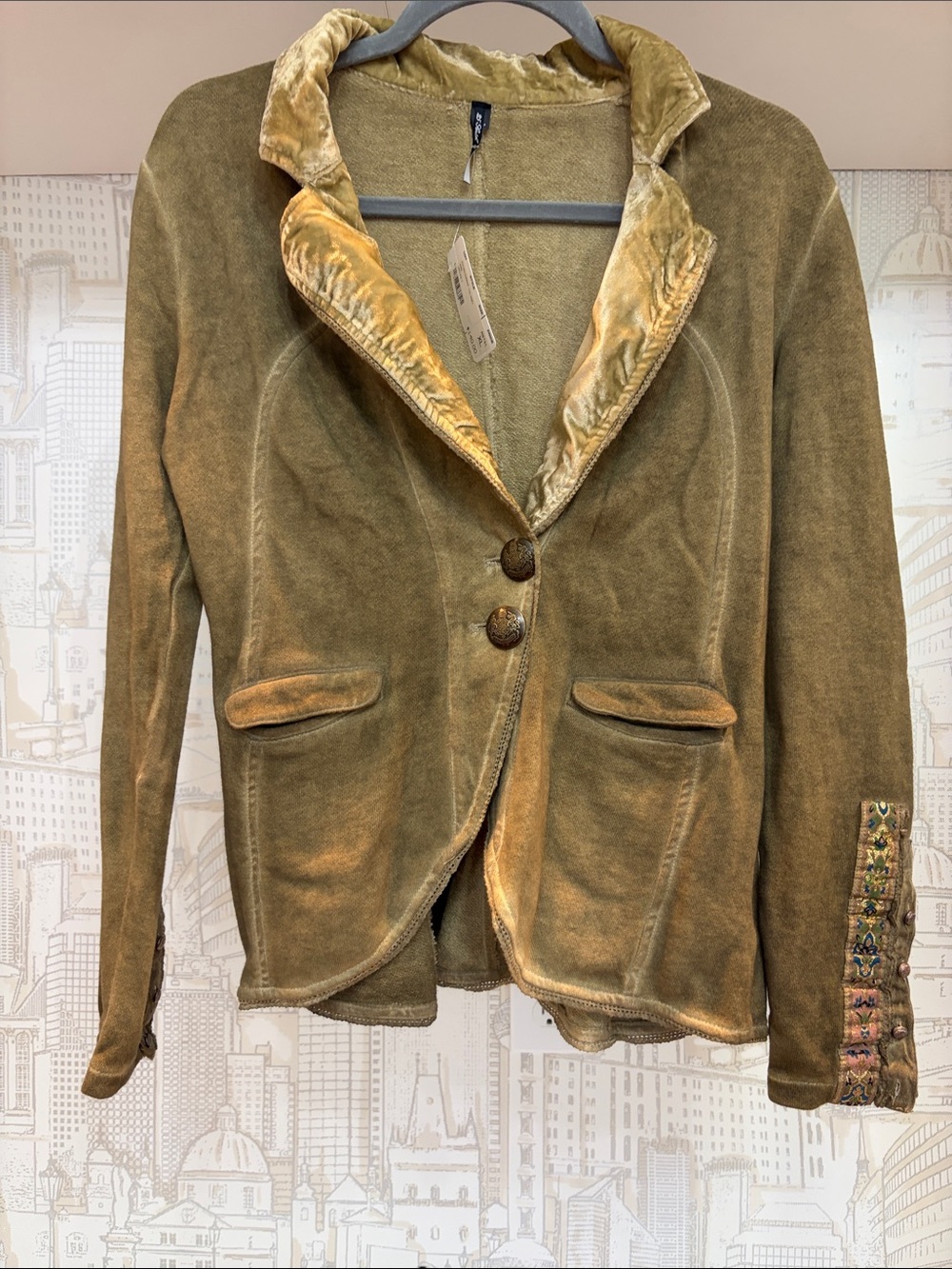 NWT Olive Green Blazer with Velvet Collar